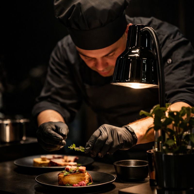Chef beim Live Plating an Fine Dining Station in Berlin