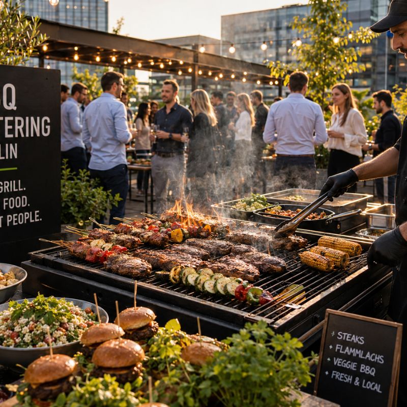 Catering Berlin Mitte mit Grillbuffet, BBQ Catering und Live Cooking für Sommerfest und Firmenveranstaltung